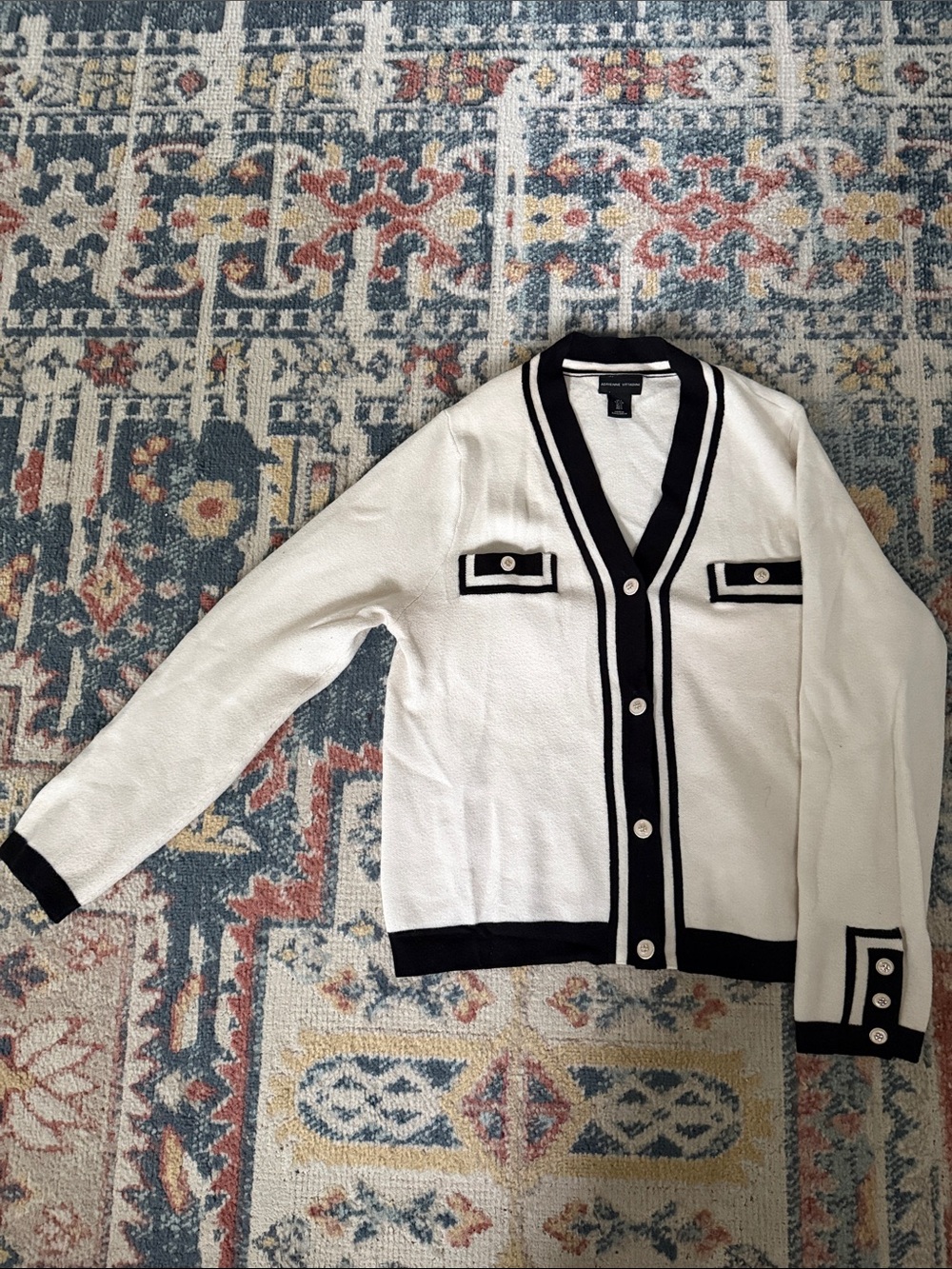 Adrienne Vittadini White Cardigan with Black Trim